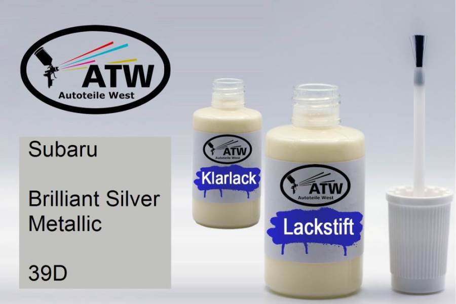 Subaru, Brilliant Silver Metallic, 39D: 20ml Lackstift + 20ml Klarlack - Set, von ATW Autoteile West.